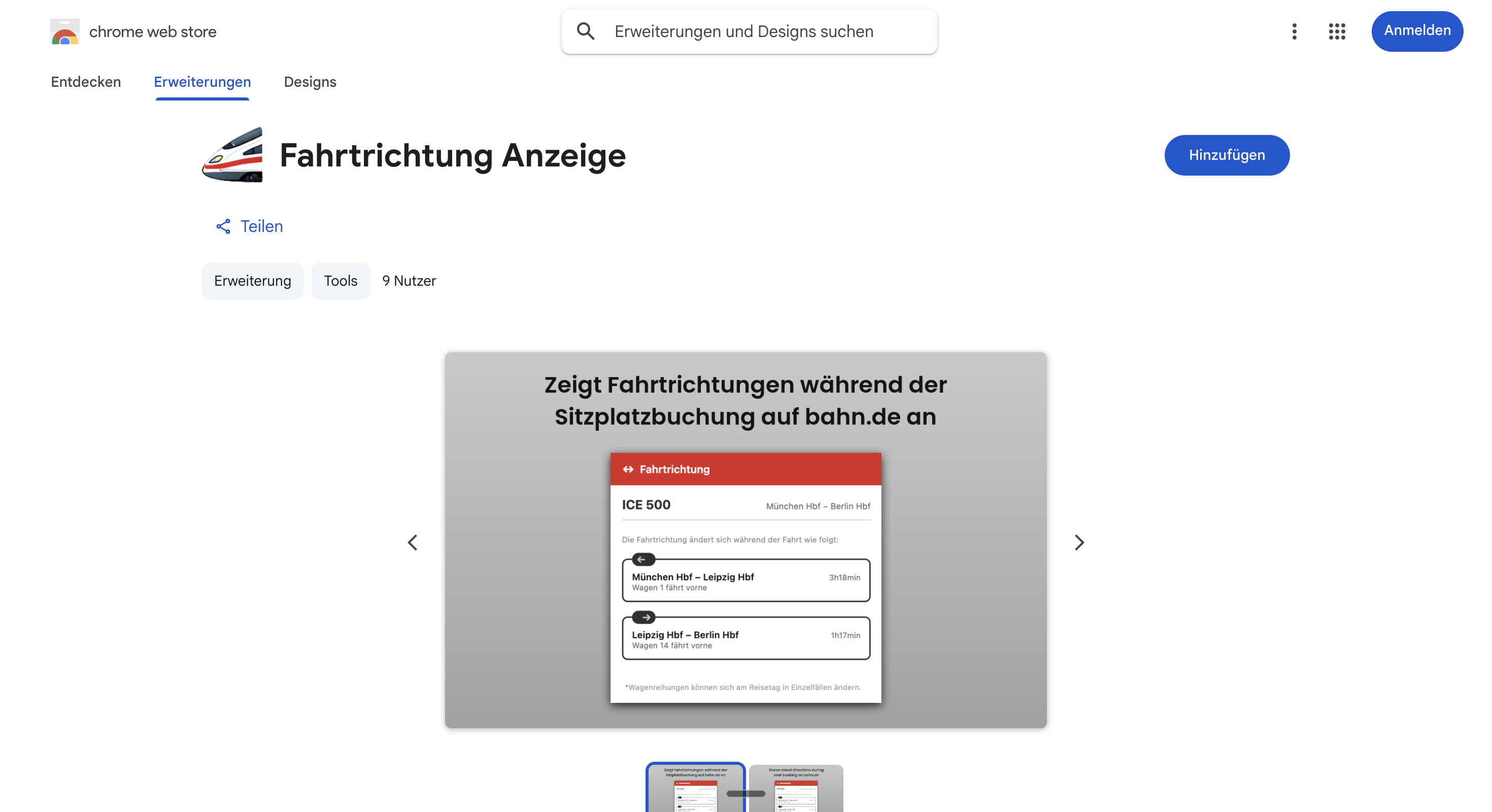 Chrome Web Store – Fahrtrichtung Anzeige
