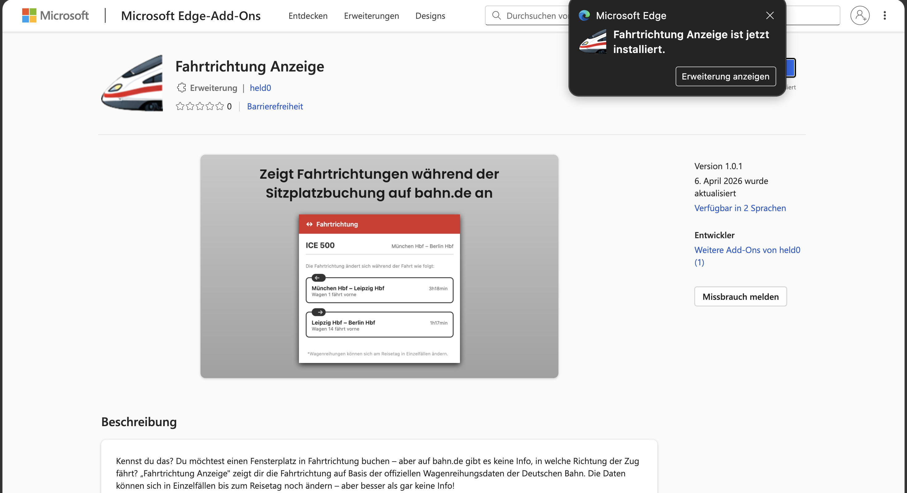 Installiert-Hinweis
